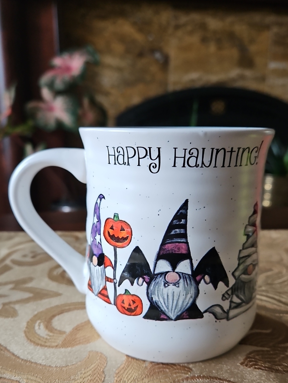 Cobwebs & Cauldrons Halloween Happy Haunting Gnome Mug